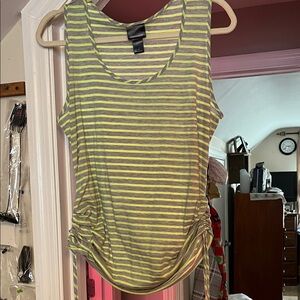 Motherhood Gray and Yellow Striped Tank Top